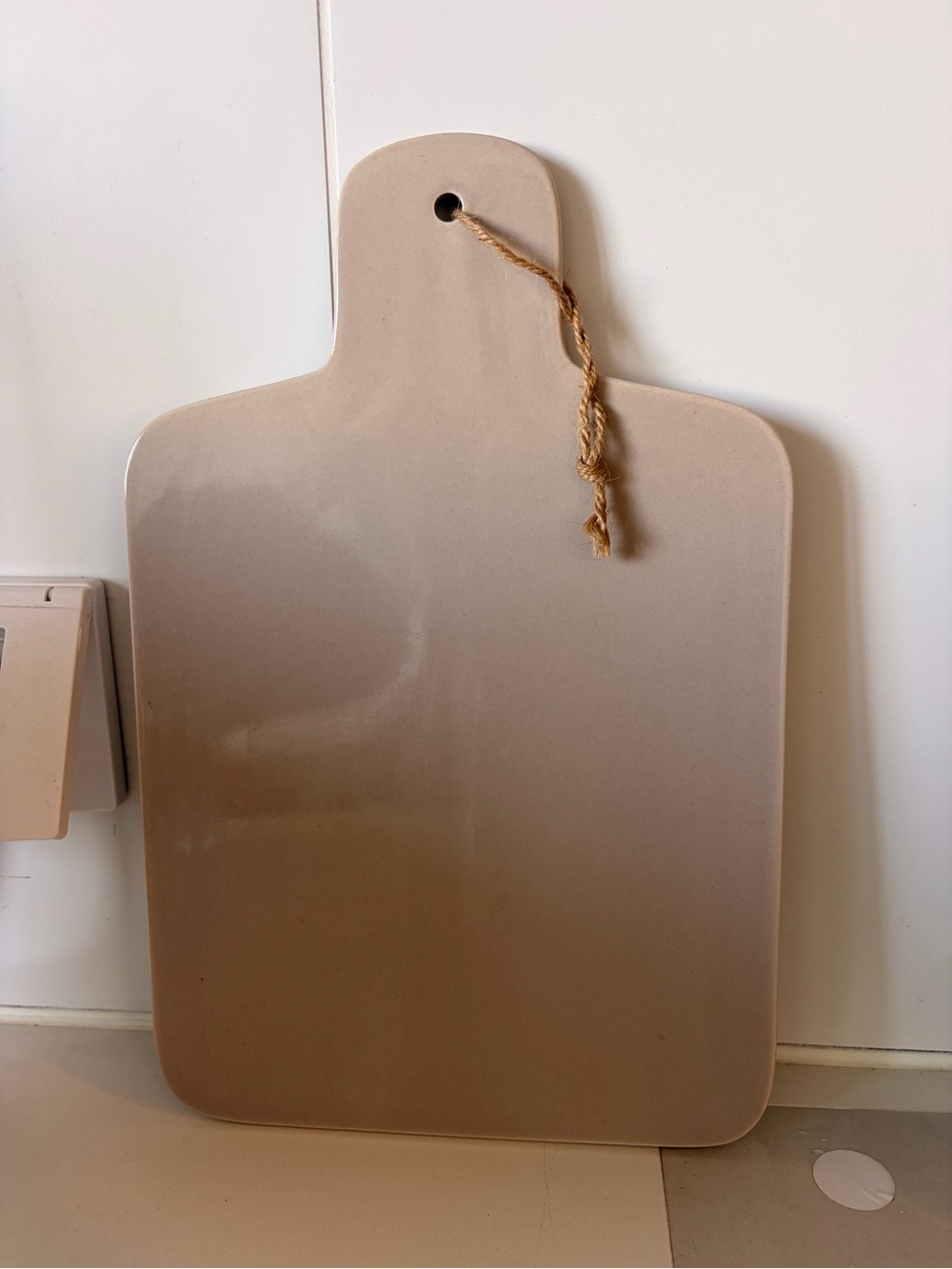 Neutral Beige Ceramic Serving Board with Rope Handle